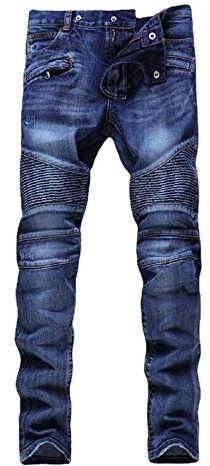 AITITIA Men's Biker Zipper Deco Washed Straight Fit Jeans, 005 Blue, 30