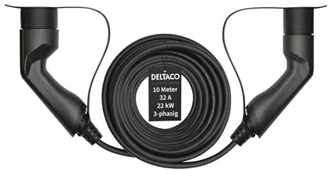 Deltaco Typ 2 EV-Ladekabel für E-Autos und Hybrid Fahrzeuge, Elektroauto Charger Mennekes Kabel, Kompatibel mit ID.3, ID.4, Zoe, E-Tron, Model S/3/X/Y, Leaf, 3-phasig, 32A | 22kW, 10 Meter