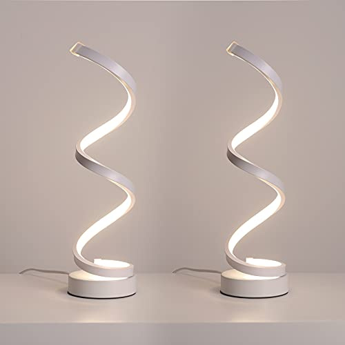 2 Pezzi Lampada da Comodino a Spirale LED Lampade da Tavolo Moderno Bianco 16W 4500K Luce Naturale Protezione Degli Occhi Lampada da Scrivania Curvo Per Camera da Letto Soggiorno Spina UE 220V