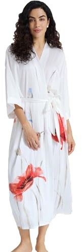 Kimono long en satin pour femme - Imprimé floral