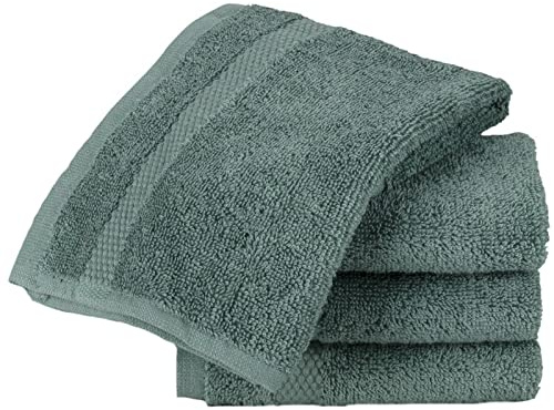 Sue Rossi Face Cloth Set of 4, Egyptian Combed Cotton, 30cm x 30cm Wash Cloth Flannel, Very Soft & Absorbent, Quick Dry 600gsm Bathroom Towels. (Sage)