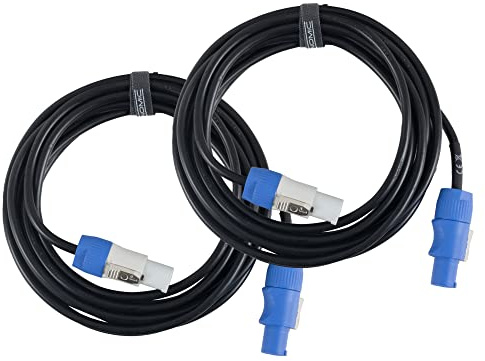 Pronomic Power Twist 5 strömkabel set – 2 kablar för strömförsörjning av aktiva högtalare och strålkastare – PowerCon-kompatibla kontakter – kabel (H05VV-F) med 3 x 1,5 mm² – längd: 5 m – svart