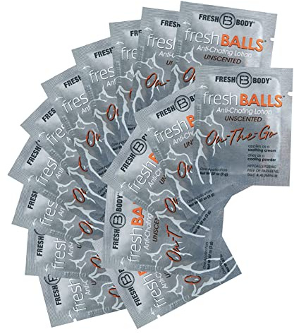 Fresh Balls On-The-Go Anti Chafing Lotion, 0.07oz Travel Size (15 Pack) Ball Deodorant for Men and Soothing Chafing Cream to Powder Hygiene for Groin Area by Fresh Body