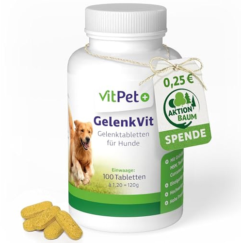 VitPet+ Ledad vit – Hundledtabletter – med grön läppmussla hund, djävulskla, MSM, gurkmeja och kollagen – 100 ledtabletter för hundar – premium ingredienser – tillverkade i Tyskland
