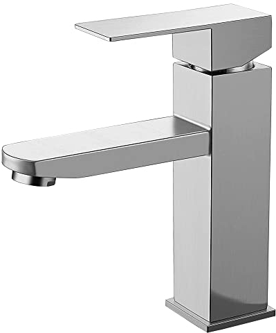 Grifo de baño de acero inoxidable palanca única agua caliente y fría con 2 mangueras incluidas, mezclador de lavabo, grifo de baño, grifos de lavabo