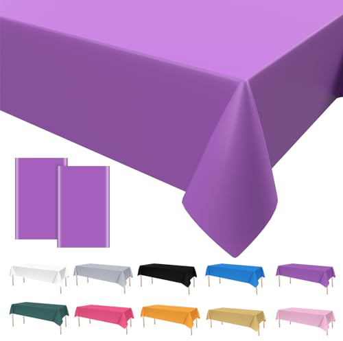 2PCS Party Tischdecke Lila,Geburtstag Tischdecke Lila Einweg Tischdecke aus Kunststoff Wasserdicht Plastik Bierbank Tischdecke für Party Picknick Geburtstags Hochzeiten 137 * 274cm