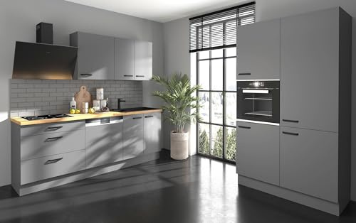 Küche Nessa 220 + 120 cm Anthrazit Grau Küchenzeile Küchenblock Einbauküche