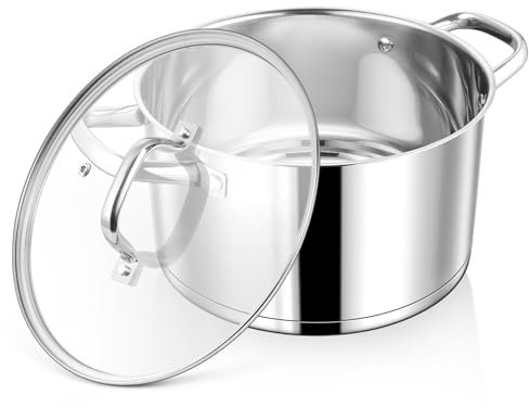 Homikit Kochtopf Groß 7,6L, Edeastahl Topf Nudeltopf Induktion mit 3-Lagen Böden für alle Herdearten Geeignet, 26cm Suppentopf Fleischtopf mit Glasdeckel, Unbeschichtet & Spülmaschinenfest