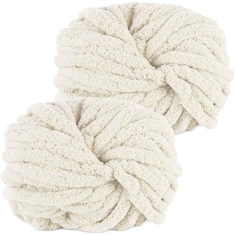 Grosse Laine à Tricoter à la Main, 2 Pièces 500g Beige Grosse Pelote de Laine xxl Doux et Confortable, Pelote Laine Grosse Maille, Grosse Laine Coussins Tricotés, Couvertures, Echarpes, Chapeaux