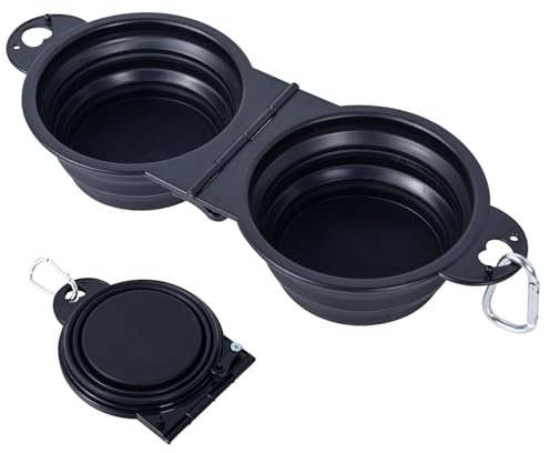 2 en 1 Pliant Bol en Plastique pour Chat/Chiens ，Non assemblé en Plastique,Une pièce moulée Design Bol d’Eau pour Chien,Bords pliés à 180 degrés Portable Gamelle de Voyage pour Chien (Noir)