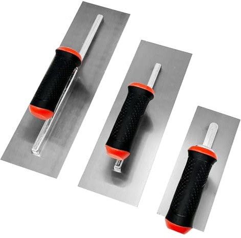 WYXDSDEV Drywall Flat Trowel 3pcs Kit, Carbon Steel Finishing Masonry Trowel Set, Soft Handle, Plastering Trowel for Sheetrock Wallboard Plasterboard