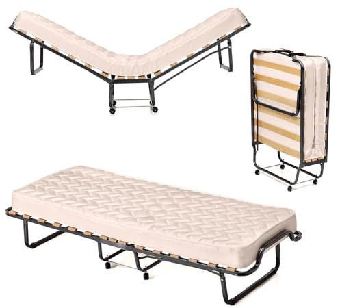 LIFEZEAL Cama Plegable con Colchón, Mueble Camas Supletoria para Invitados con 4 Ruedas, Mueble Cama Plegable con Espuma Memory y Fibra Hipoalergénica, Espesor del Colchón 10,5 cm (80 x 200 cm)
