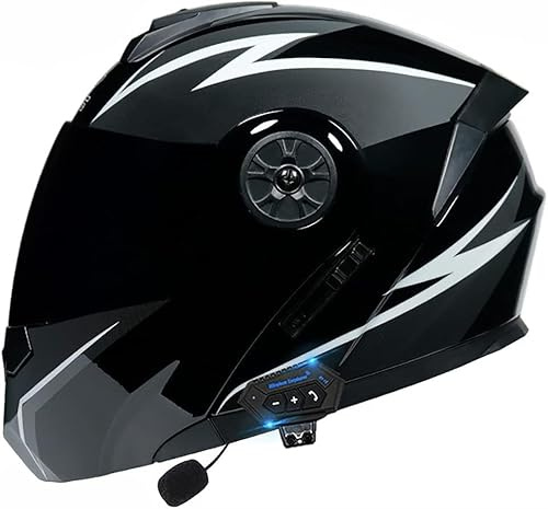 Casco da moto modulare Bluetooth Flip Up Casco integrale da moto con doppia visiera antiappannamento Caschi integrali omologati ECE Leggeri per donne e uomini E,L=59-60CM