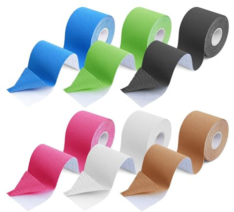 LUOJINYI Kinesiologico Tape 6 Rotolo, Nastro Kinesiologico Elastico 5cm x 5m, Senza Latex, Antidolore, Recupero Lesioni, Taping Kinesiologico per il Ginocchio, Articolazioni, Supporto Muscolare
