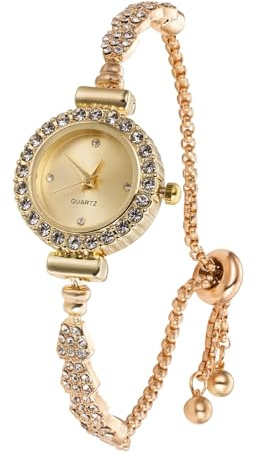 Halukakah Kids' Sparkling Diamond Watch - 18k Real Gold Plated - Round Dial - Quartz Adjustable Stainless Steel Wristwatch - Suitable for Girls and Boys
