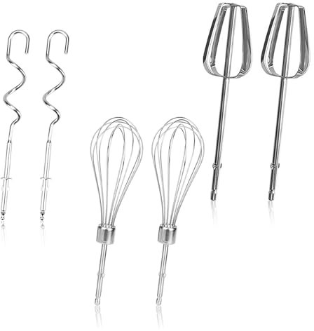 HASLED Accesorios para Batidora Eléctrica - 6 Piezas en Acero Inoxidable - Varillas Batidora, Gancho Amasador y Varillas Globos - Adecuado para principiantes en la repostería