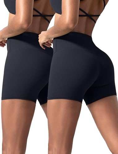 Voenxe 2pack Cykelbyxor Dam Gymshorts,Dam Med Fickor, HöG Midja, Ogenomskinliga, Korta Sportbyxor, Dam, Korta Leggings FöR Jogging, Fitness