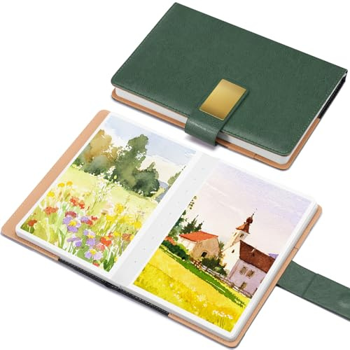 Lightwish Blocco per schizzi ad acquerello, 100% cotone, stampa a caldo, 14 x 21 cm, 20 fogli (300 g/m²), carta ad acquerello senza acidi, per acquerelli, guazzo, media misti (verde)