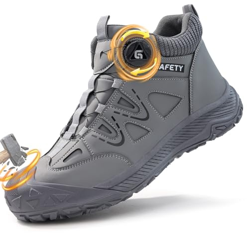 GUSAYEX Men's Steel Toe Cap Safety Boots Puncture Resistant Work Shoes | Easy-clean microfibre upper and wear-resistant rubber sole for warehouse, logistics, workshops, maintenance and construction