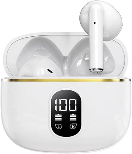 ROMSION Auriculares Bluetooth 5.3 inalámbricos, cancelación de Ruido Ambiental Mediante 4 micrófonos, Pantalla LED, HiFi, estéreo, 42 h, Impermeable IP7, Deportes, Control táctil para iOS Android