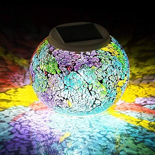 Solaire Mosaïque Lampe de Bureau de d'ambiance,KINGCOO Étanche Couleur Changeante Boule Humeur Veilleuses Lampe De Table Atmosphère Éclairage pour Jardin Yard Décoration (Placage Tricolore)
