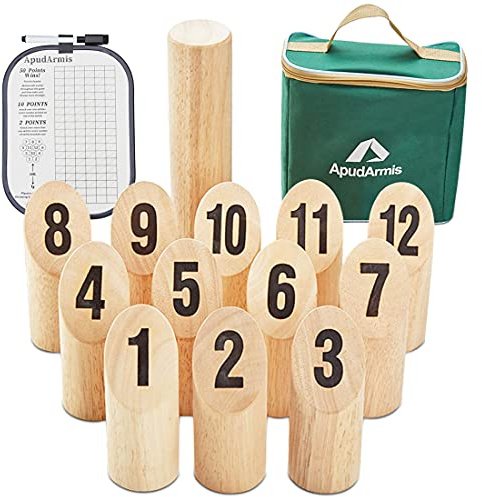 ApudArmis Wooden Tossing Game Set, Numbered Block Toss Games Set with Scoreboard & Carrying Case - Outdoor Lawn Backyard Beach Game for Adults Family
