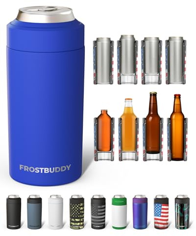 Frost Buddy Universal Can Cooler - Fits All - For Regular 12 & 16 oz or Slim-Size Bottles - Insulated Double-Walled Stainless Steel (Royal)