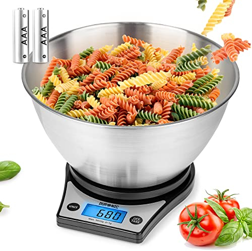 Duronic Digital Kitchen Scales KS6000 BK/SS Electronic Kitchen Scale with Bowl Measuring Weighing Scale Baking Scale for Cooking Baking Postal Pet Food Measurement Baker Weight Scale, Tare LCD Display
