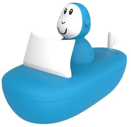 Matchstick Monkey, Bathtime Boat Set, Antimicrobial Baby Bath Toy, Easy To Grip, Sensory Learning - Boat Set (1 Wobbler + 1 Boat), 12 Months Old+, Blue