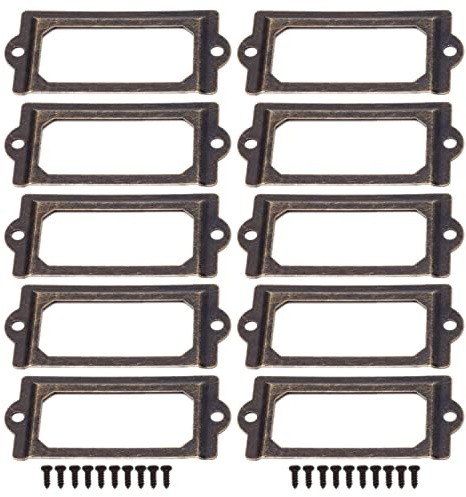 Cadre D'étiquette Rétro 10Pcs Porte-étiquettes en Bronze Antique Cadre en Métal Cadre Étiquette de Nom Vintage Carte d'étiquette pour Meubles Tiroirs Armoires Classeurs (70x33 mm)