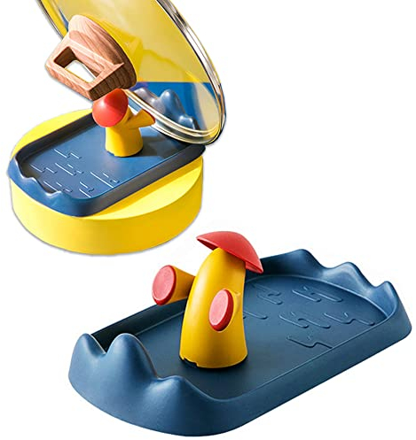 STARRY G Kitchen Utensils Rest with Drip Pan, Pot Lid Holder Stand, Cooking Spoon Rest with Lid Holder, Countertop Organiser Rack for Ladles, Tongs, Spatula, Palace Bodyguard Design Flatware Shelf - B