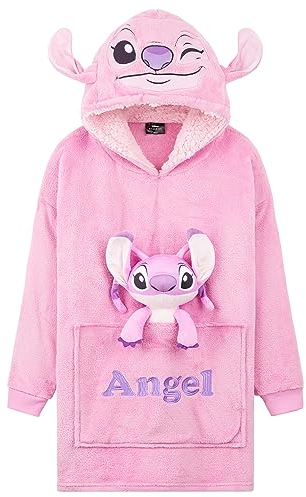 Disney Sudadera Oversize Polar con Peluche de Stitch Angel, Cosido a la Sudadera, Batamanta con Capucha para Niña (Rosa Ángel)