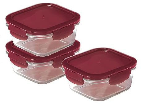 LocknLock Eco Ovenglass Frischhaltedosen aus Glas mit Deckel, luftdichte, auslaufsichere, quadratische Frischhaltedosen mit Deckel aus recyceltem Kunststoff, ofenfest, spülmaschinenfest, 3 x 500 ml,