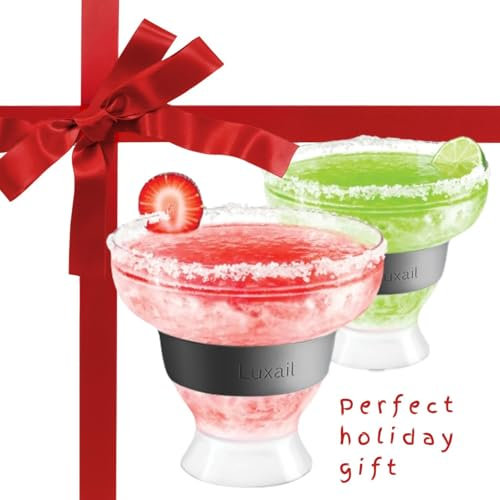 luxail Margarita Glasses, Plastic Margarita Glasses Set of 2, Double Wall Insulated, Stemless Freeze Cooling Cups With Gel, Chiller Set of 2 Grey, 12 Oz Capacity, Margarita gifts