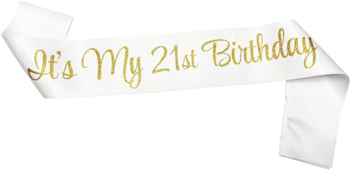 NAUXIUDSJS 21st Birthday Sash, Birthday Sash for Girls,Birthday Princess 21st Birthday Gifts Decorations for Happy 21st Birthday Party Favor Supplies,White Gold