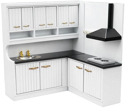 Wedhapy Dollhouse Kitchen Miniatur Küche Dollhouse Möbel 2PCS Mini Küchenset 1/12 Skala Holz Miniaturofenschrank und Spüle Schrank, Dollhouse Möbel Küche Esszimmerzubehör