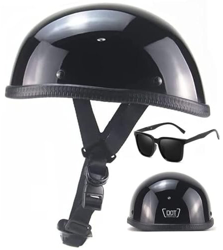 YIYHFKM DOT Approved Ultra-Thin Skull Cap Helmets, Low Profile Beanie German Motorcycle Half Helmet, Adult Men Women Half Shell Novelty Small Helmet for Chopper Moped Scooter(Size: 55-63CM)