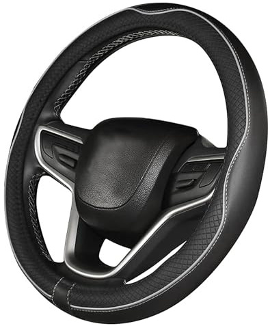 CAR PASSION Coprivolante Auto Universale in Microfibra Antiscivolo, Resistente ed Elastico - Design Sportivo per Volanti 37-38 cm - Comodo e Facile da Installare (Nero/Grigio)