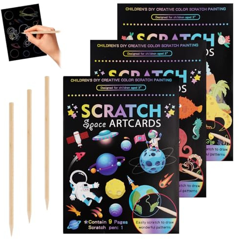 Set di 3 Scratch Art con 3 Matite in Legno, 18.5x13.5 cm Magic Scratch Book