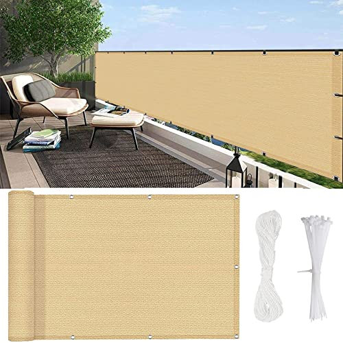 Balcone esterno 50 x 200 cmHDPE rivestimento anti-UV giallo sabbia include fascette per cavi perfette per proteggere la privacy e ombra del giardino