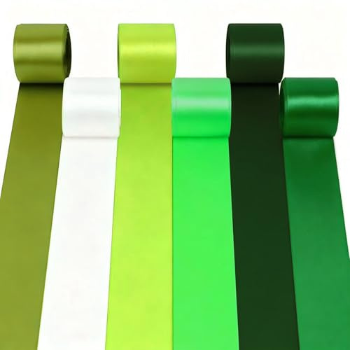 6 rullar satinband, 50 mm brett presentband, 10 m stor sidensatänggirlang, förpackning presenter sidenband, breda tygband, band trådkant för gör-det-själv-dekoration (grön)