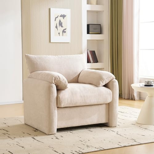 Fauteuil en tissu chenille XXL 96 cm de large - Fauteuil rembourré moderne avec cadre en bois et métal - Charge maximale : 150 kg - Fauteuil TV doux et confortable - Pour salon, chambre à coucher