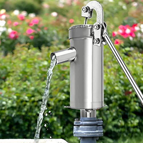 Schwengelpumpe, Edelstahl Handschwengelpumpe, Manuelle Saugpumpe mit Rutschfester Griff, Hand Garten Wasserpumpe für Grundwasser aus bis zu 8m Tiefe