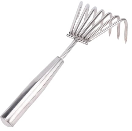 FLEXMAN Rastrello a Mano Piccolo, Rastrello a Mano in Acciaio Inossidabile con Manico Ergonomico, 7 Denti Robusti Rastrello Spiaggia per Giardinaggio, Coltivazione, Aiuole Giardino