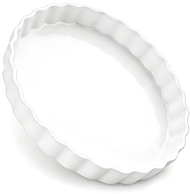 bafeooo 22cm White Ceramic Baking Dish, Pie Dishes for the Oven Circular Stripes Quiche Dish Ceramics, 8.7inch Quiche Tin Baking Dishes for Oven, Ceramic Dishs Applicable to Pizza and Quiches
