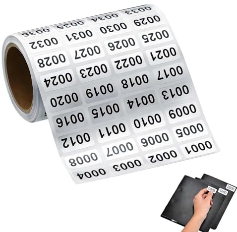 MAXMURYS Etiquetas numeradas consecutivas 0001–2000, 2000 Pegatinas Adhesivas Impermeables 1x2 cm, números claros para inventario, almacén, organización, Oficina, Eventos y clasificación