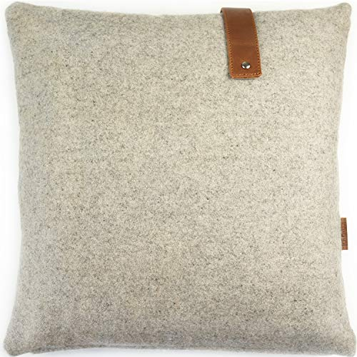 Miqio® Dekokissen oder Kissenhülle Stockholm | Sofakissen mit Füllung und Kissenbezug 40x40 cm | Aus Wolle und Leder | Deko für Wohnzimmer, Schlafzimmer, Ostern | Zierkissen für die Couch oder Bett
