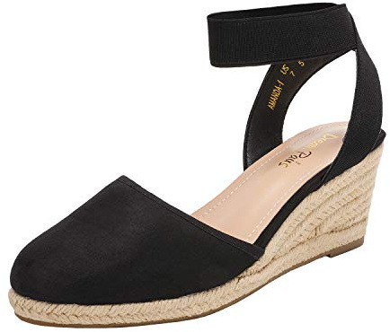DREAM PAIRS Sandales Compensées pour Femmes Bout Ouvert Bride à la Cheville Espadrilles Sandale à Talon Compensé Été Classique Amanda-1