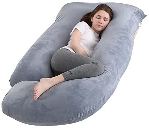 Jcickt Pregnancy Pillow for Sleeping,59 inch Maternity Pillow with Removable Washable Cover,U-Shaped Velvet Full Body Pregnant Pillow -Support for Backs,Legs, Belly, HIPS, Improve Sleep-Gray