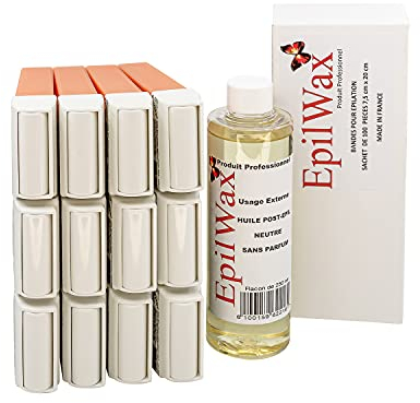 EpilWax - Nachfüllpackung mit: 12 Roll-on-Patronen mit Honig, 1 Packung mit 100 Vliesstreifen zur Haarentfernung und 1 Flasche mit 250 ml neutralem Öl nach der Haarentfernung (Argan)